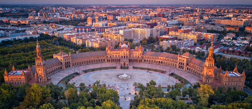 Aerial view of Plaza de España in Seville, Spain