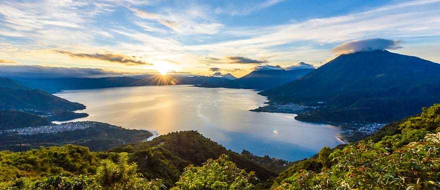 Lake Atitlan with San Pedro volcano in Guatemala