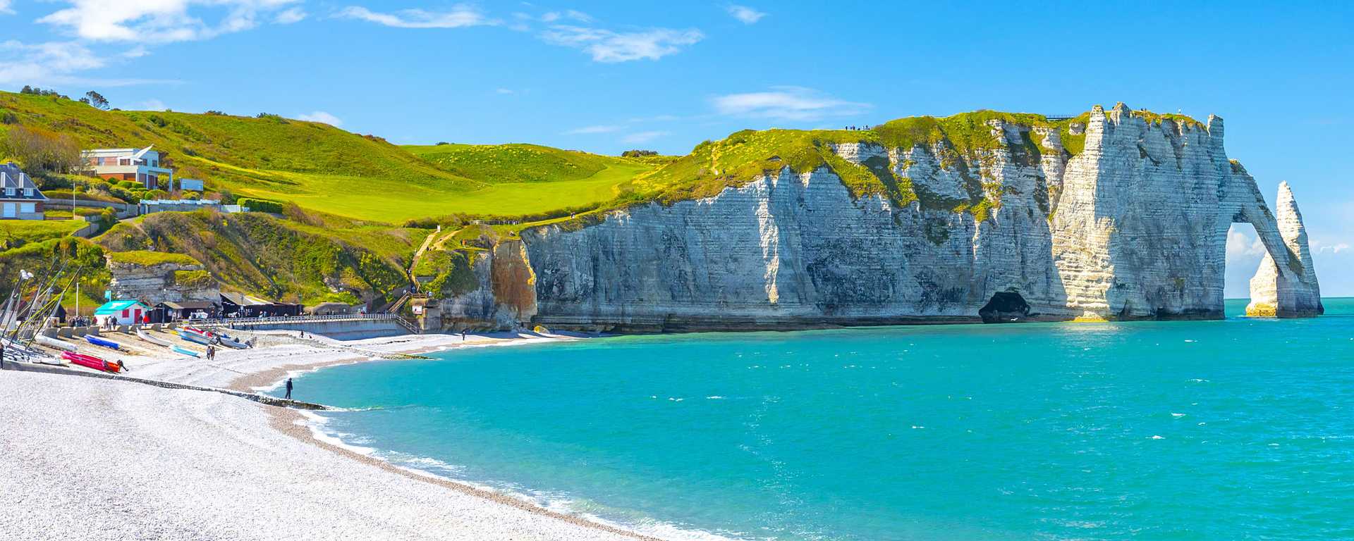 Panoramic landscape on the cliffs of Étretat in the Normandy region of France