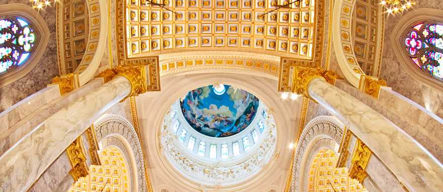 The dome ceiling inside Santa Maria del Fiore in Florence, Italy.