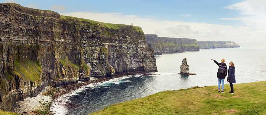 Mother and daughter at the Cliffs of Moher in Ireland