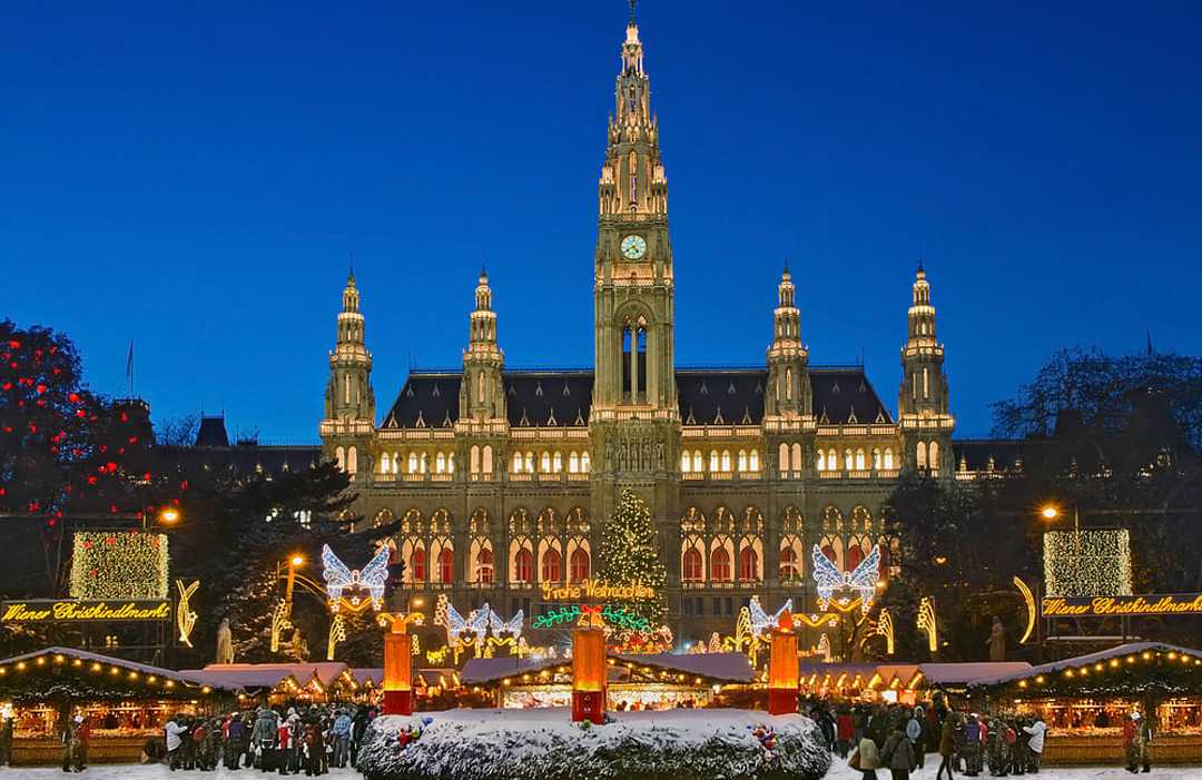 Christmas market at night in Vienna