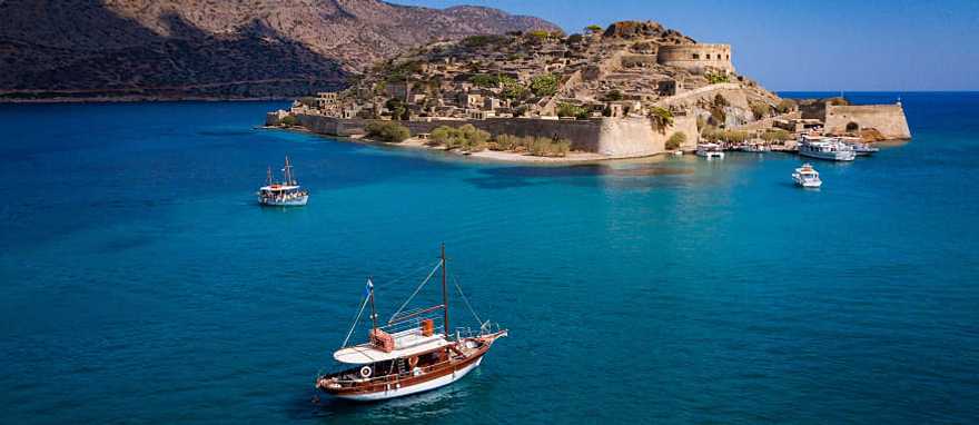 Ruins on Spinalonga Island, in the Gulf of Elounda in north-eastern Crete, Greece
