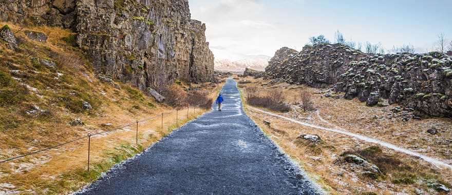 Snow covered mountains in Iceland in the winter Thingvellir National Park