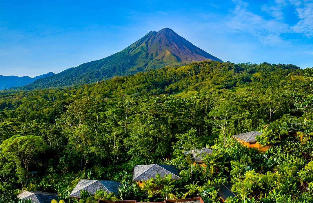 Panoramic view of Arenal Volcano and Nayara Resort in Costa Rica