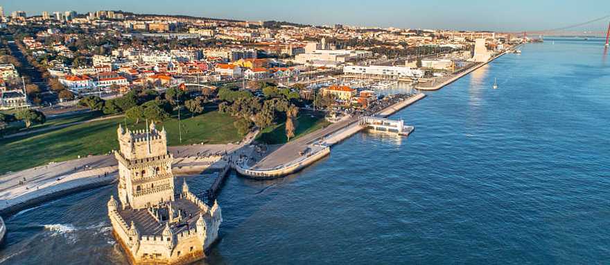 Stunning views of Lisbon's waterfront and Belém Tower. Stunning views of Lisbon's waterfront and Belém Tower.