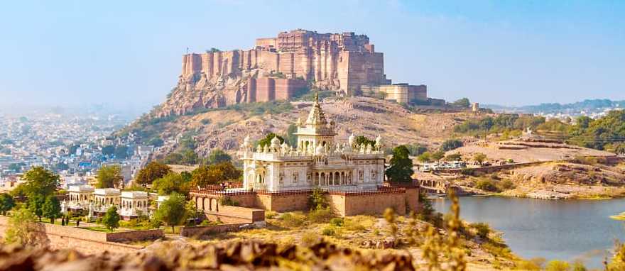 Mehrangarh Fort with the Jaswant Thada memorial in the foreground in Jodhpur, India. Mehrangarh Fort with the Jaswant Thada memorial in the foreground in Jodhpur, India.