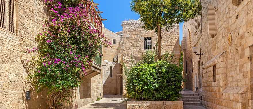 Cobblestone alleyway in the Jewish Quarter Old City of Jerusalem