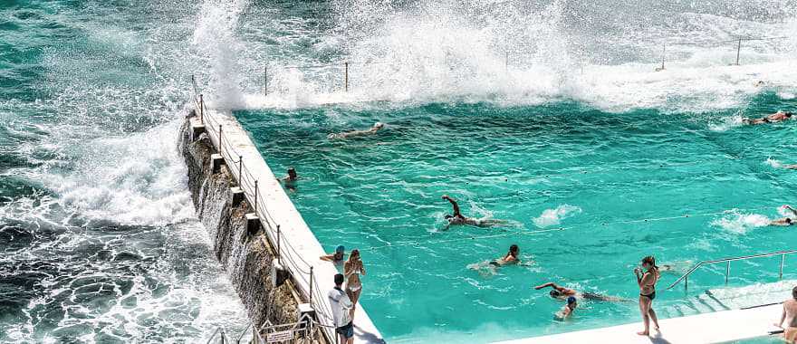 Rock swimming pool overlooking Tasman sea in Bondi, Sydney, Australia