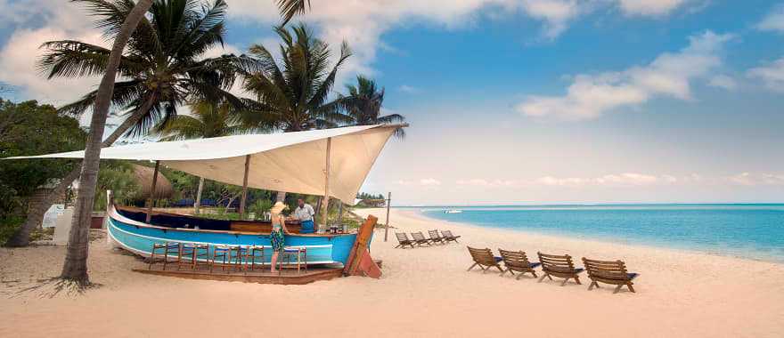 The Dhow Bar on the beach at andBeyond Benguerra Island.