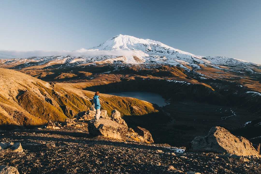 Hiker at Mount Ngauruhoe in Tongariro National Park, New Zealand