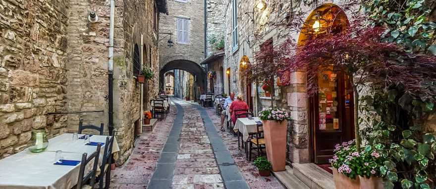 Assisi, Italy Senior couple at outdoor cafe in Assisi, Umbria, Italy