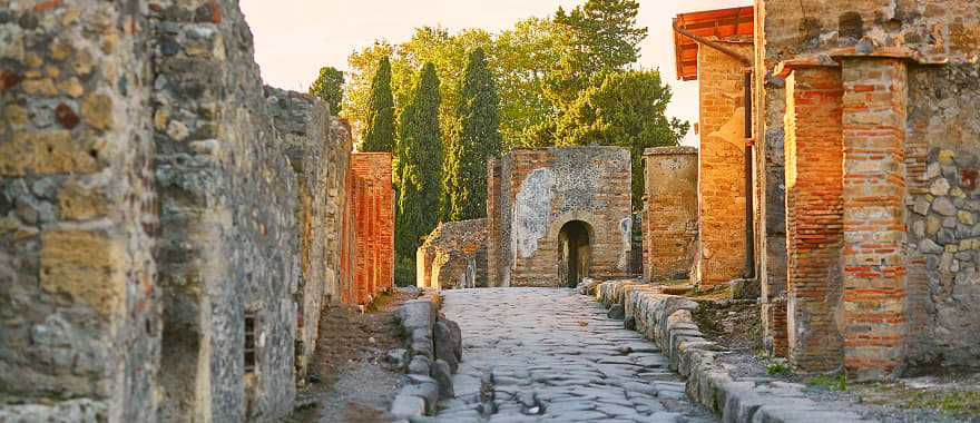 Cobblestone street thru the ruins of Pompeii