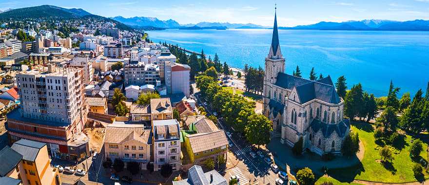 The city of Bariloche on Lake Nahuel Huapi in Argentina