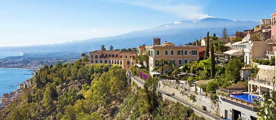 View of the city of Taormina and Mount Etna, Sicily