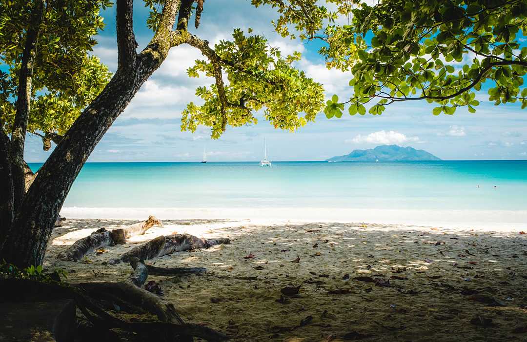 The turquoise waters of Beau Vallon Beach in Mahé, Seychelles.