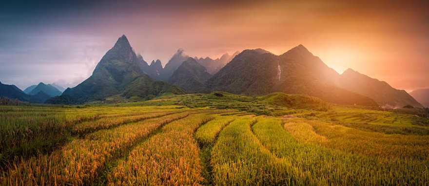 Landscape in Lao Cai, Vietnam Countryside landscape with Mount Fansipan in of Lao Cai, Vietnam