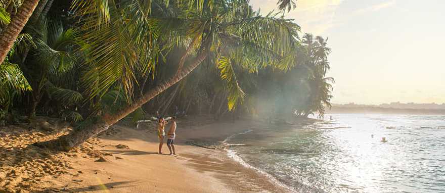 Couple at paradise beach of Manzanillo Park in Costa Rica Couple at paradise beach of Manzanillo Park in Costa Rica