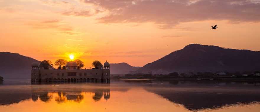 Romantic sunset over Jal Mahal on Man Sagar lake in Jaipur, India Romantic sunset over Jal Mahal on Man Sagar lake in Jaipur, India