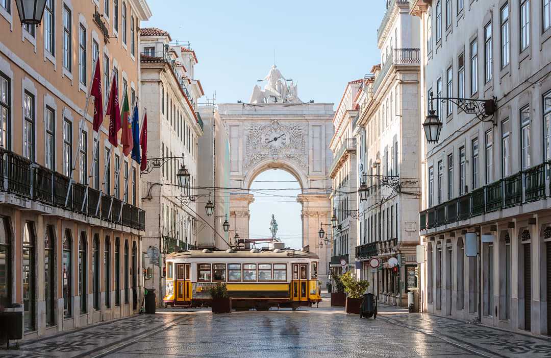 Yellow tram in Lisbon, Portugal Yellow tram in Lisbon, Portugal