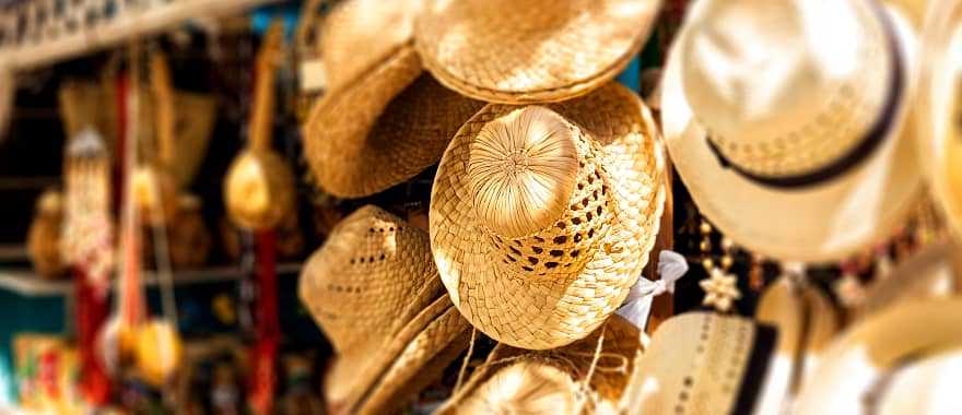 Hats and souvenirs in the street market