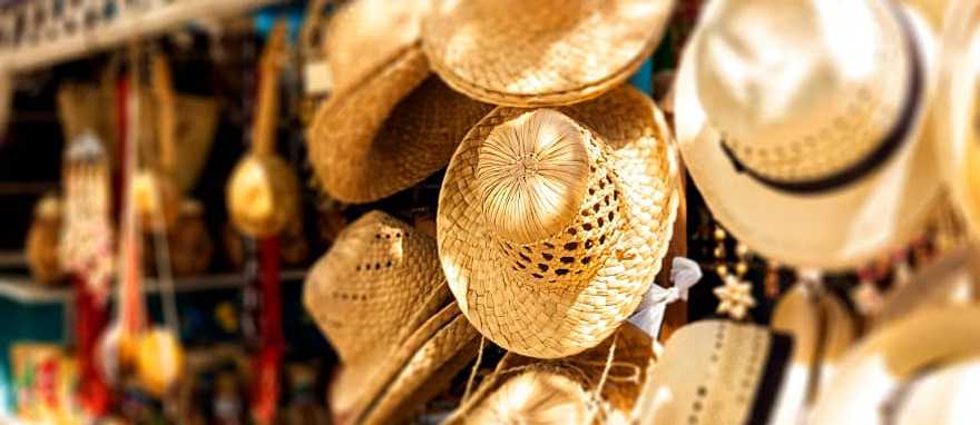 Hats and souvenirs in the street market