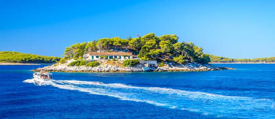 Sea front view to Hell's Island from Hvar, Croatia