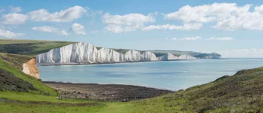 Seven Sisters in East Sussex, England Chalk cliffs of the Seven Sisters overlooking the English Channel in East Sussex, England