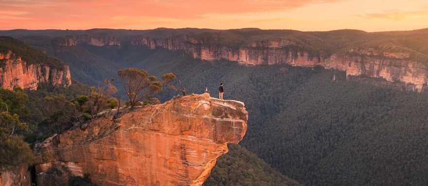 Hiker at Hanging Rock in the Blue Mountains, Australia