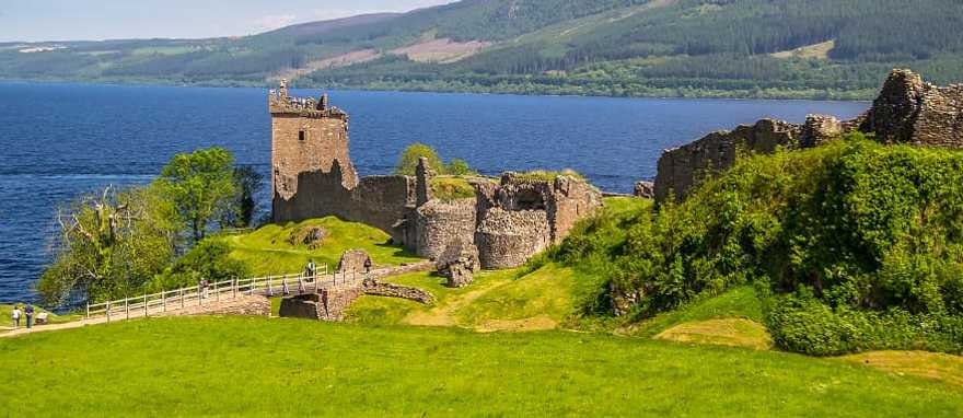 Urquhart Castle ruins beside Loch Ness in the Highlands of Scotland.