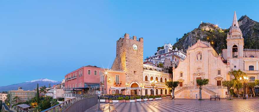 Piazza IX Aprile-Taormina's central square in Sicily, Italy