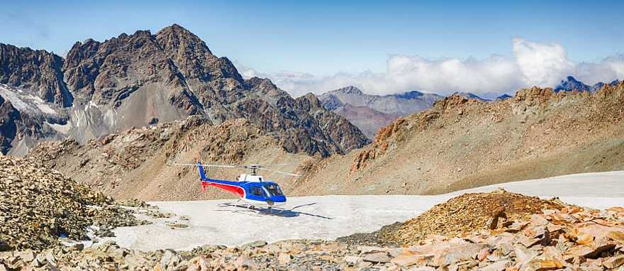 Helicopter on the southern alps mountain range in New Zealand