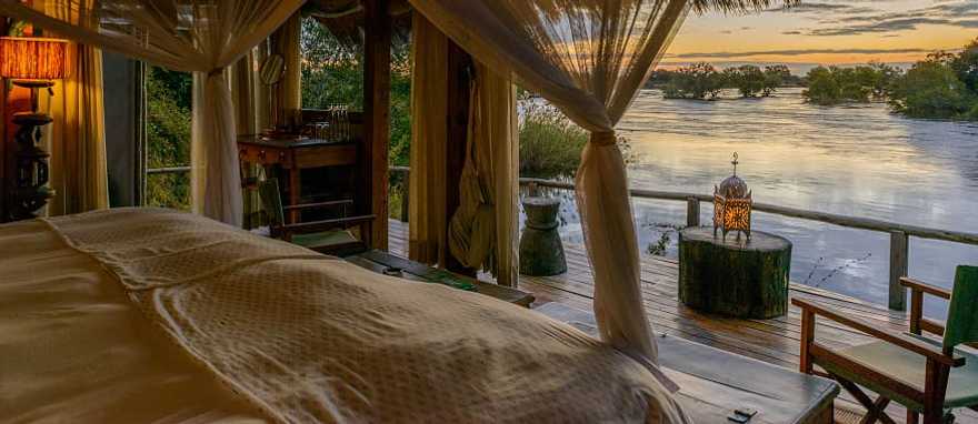 Sunset view from chalet near Victoria Falls, Zambia.  Photo courtesy of Sindabezi Island Camp
