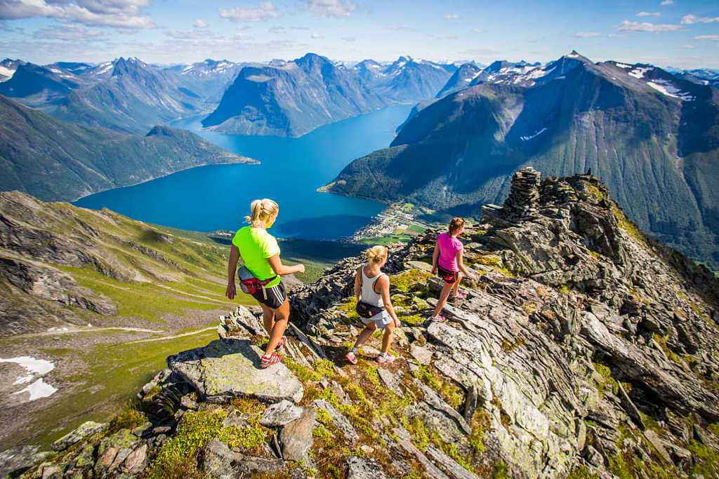 Hiking Hjørundfjord in Norway.  Photo  courtesy of Håvard Myklebust / www.fjordnorway.com