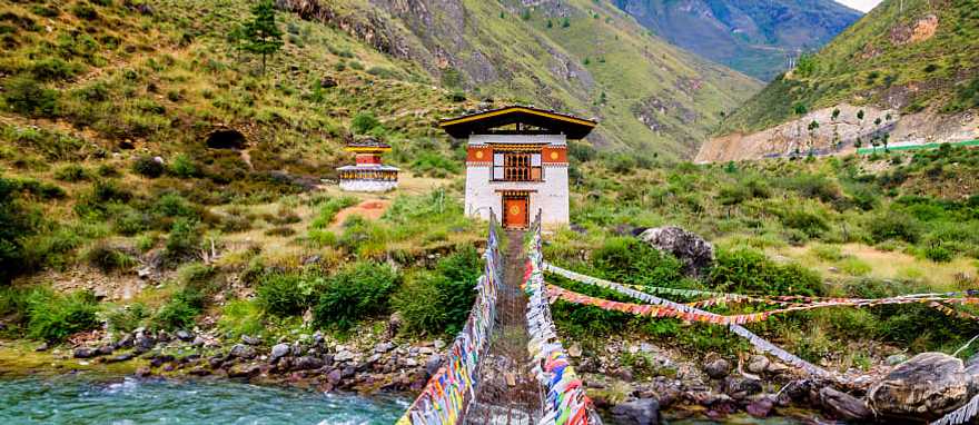 Iron chain bridge of Tachog lhakhang monastery in Paro, Bhutan