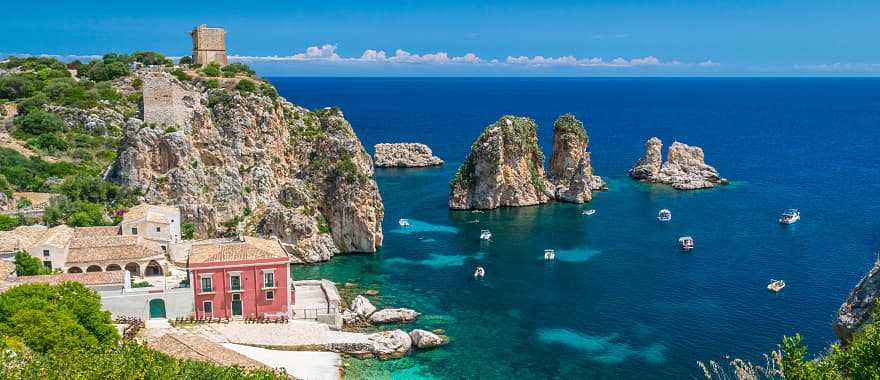 Coastal view with rock formations at the Tonnara di Scopello, Province of Trapani, Sicily