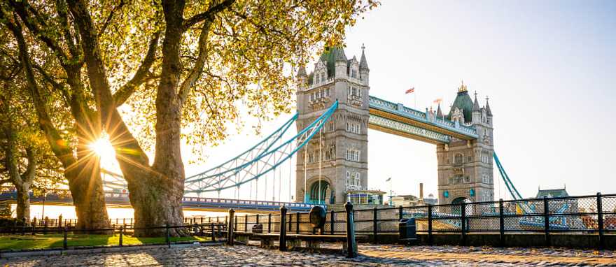The Tower Bridge at sunrise in London