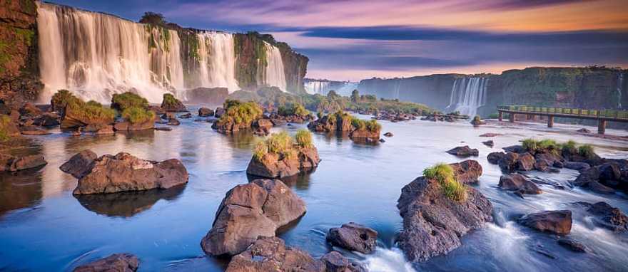 Romantic sunset over Garganta del Diablo, the Devil's Throat, waterfall at Iguazu National Park, Argentina