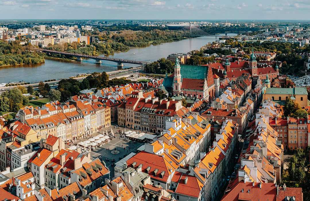 Old Town in Warsaw, Poland Warsaw Old Town rooftops along the Vistula River