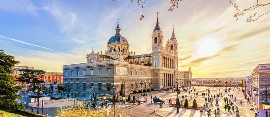 Cathedral of Madrid at sunset in Spain