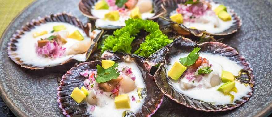 Fresh scallops served at a restaurant in Peru 