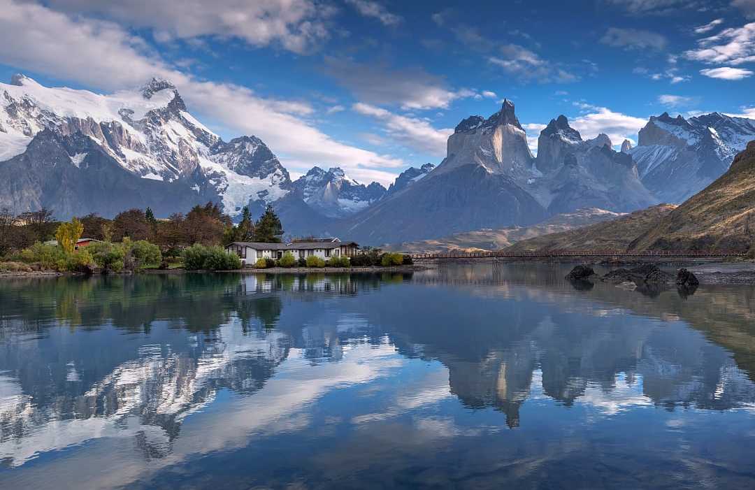 Pehoe Lake and Torres del Paine in the Chilean Patagonia