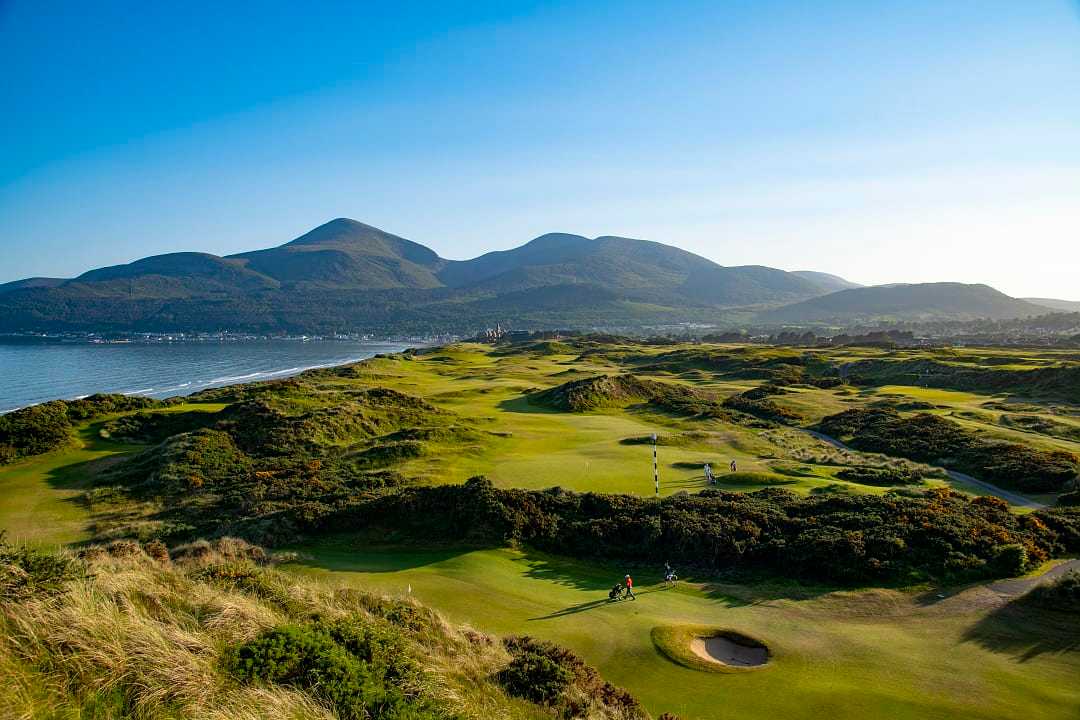 Royal County Down Golf Club with the Mourne Mountains in the distance