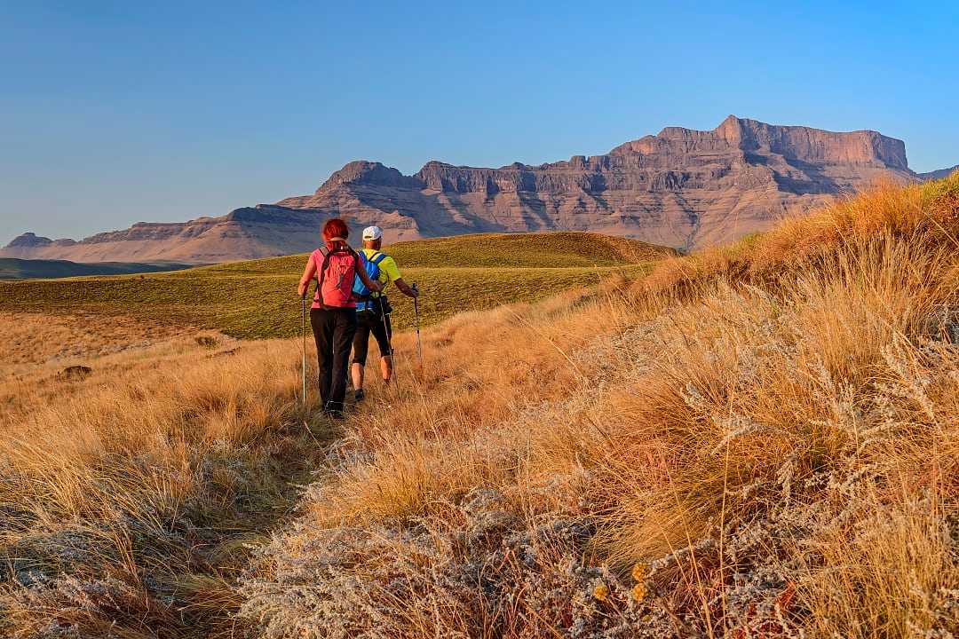 Senior couple hiking at The Drakensberg in KwaZulu-Natal, South Africa