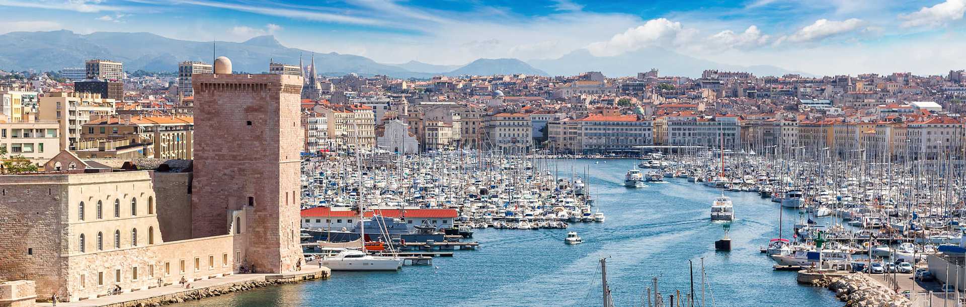 Saint Jean Castle and Cathedral de la Major and the Vieux port, Marseille France.