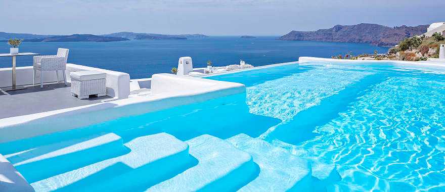 Luxury pool at Canaves Oia Boutique Hotel in Santorini, Greece